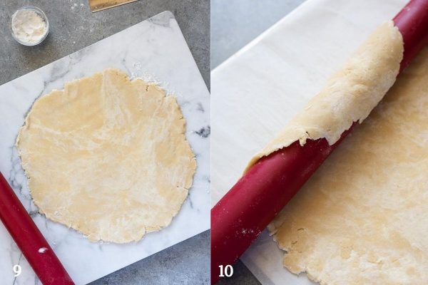 food processor pie crust rolled out and wrapped on rolling pin