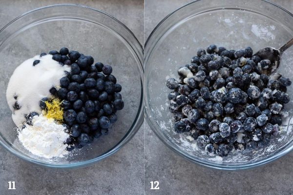 Blueberry galette filling before and after mixing