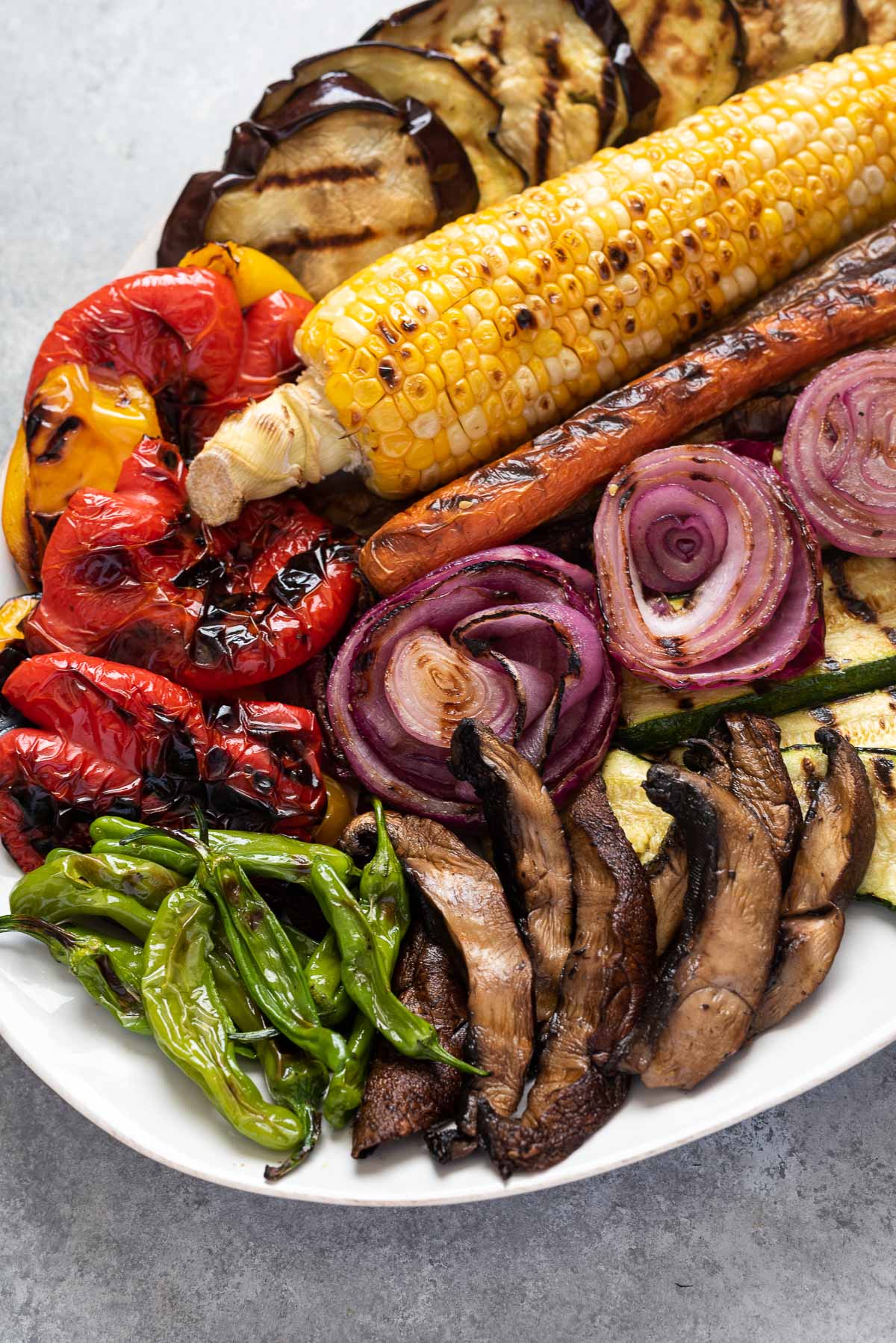 Platter filled with an array of grilled vegetables