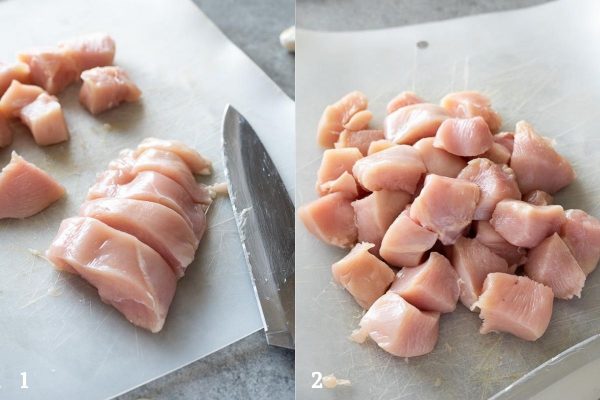 how to cut chicken for kabobs collage