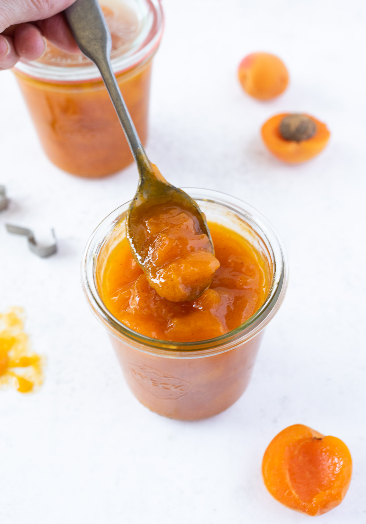 spoonful of apricot jam close up