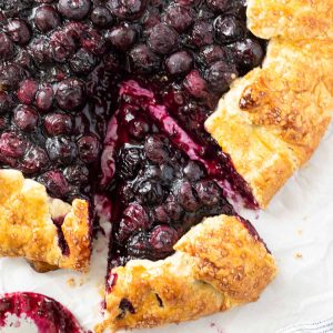 Blueberry galette with slice cut and pulled away