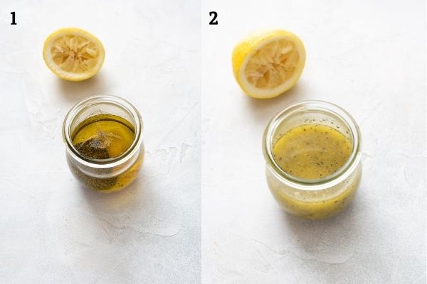 lemon poppy seed dressing before and after blending