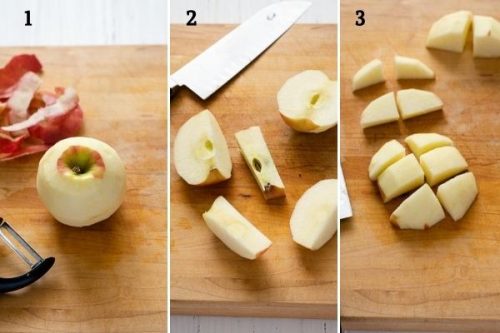 How to peel and chop an apple collage