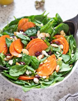 Close up of persimmon salad in a bowl