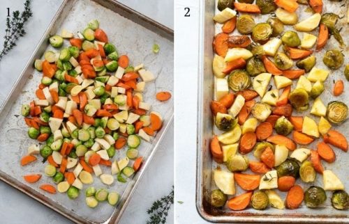 how to make roasted brussels sprouts and carrots collage