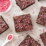 Peppermint brownies with peppermint crunchy scattered around