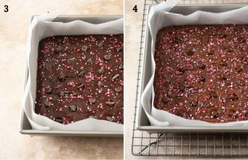 Peppermint brownie recipe before and after baking