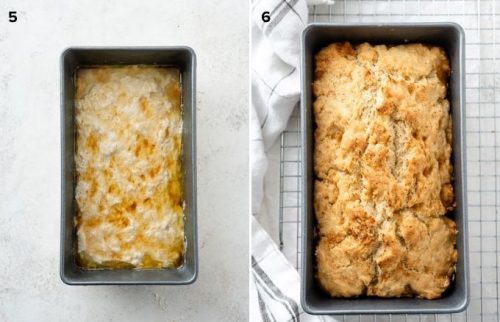 Beer bread before and after baking