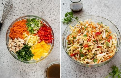 napa cabbage salad before and after tossing