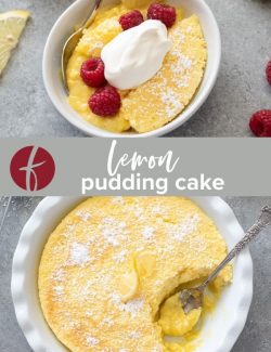 Lemon pudding cake collage pin