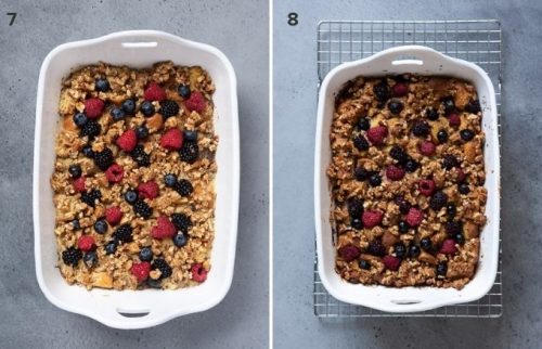 Overnight french toast casserole before and after baking
