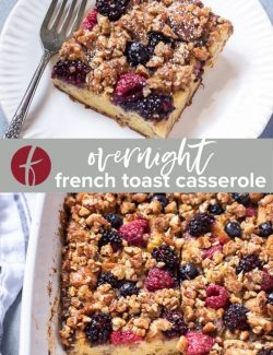 Berry french toast casserole collage pin