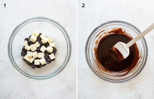 chocolate and butter in bowl before and after melting