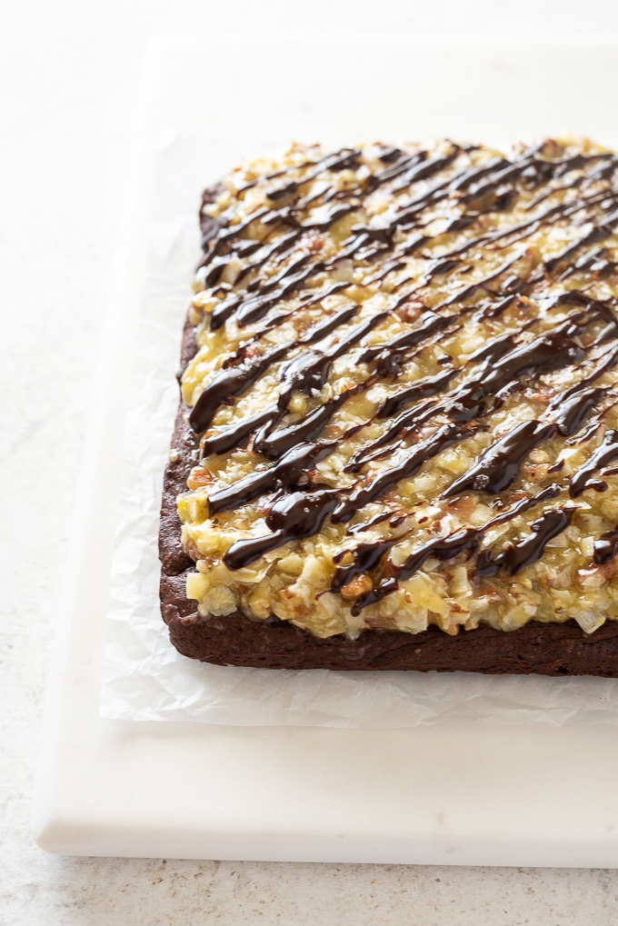Frosted German chocolate brownies