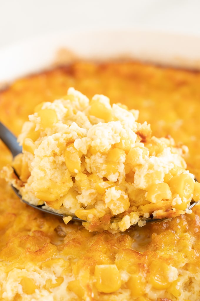 Spoonful of sweet corn pudding