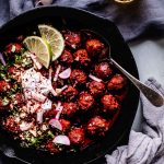 Mexican meatballs in a cast iron skillet