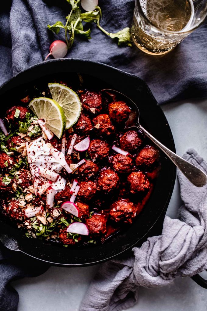 Mexican meatballs in a cast iron skillet