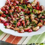 Sauteed radishes in a white dish
