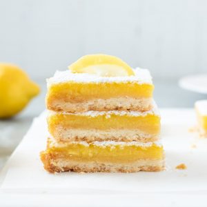Stack of lemon bars on a platter
