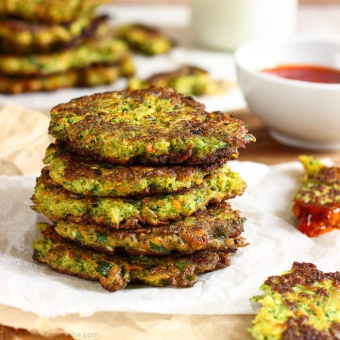 A stack of broccoli carrot fritters.