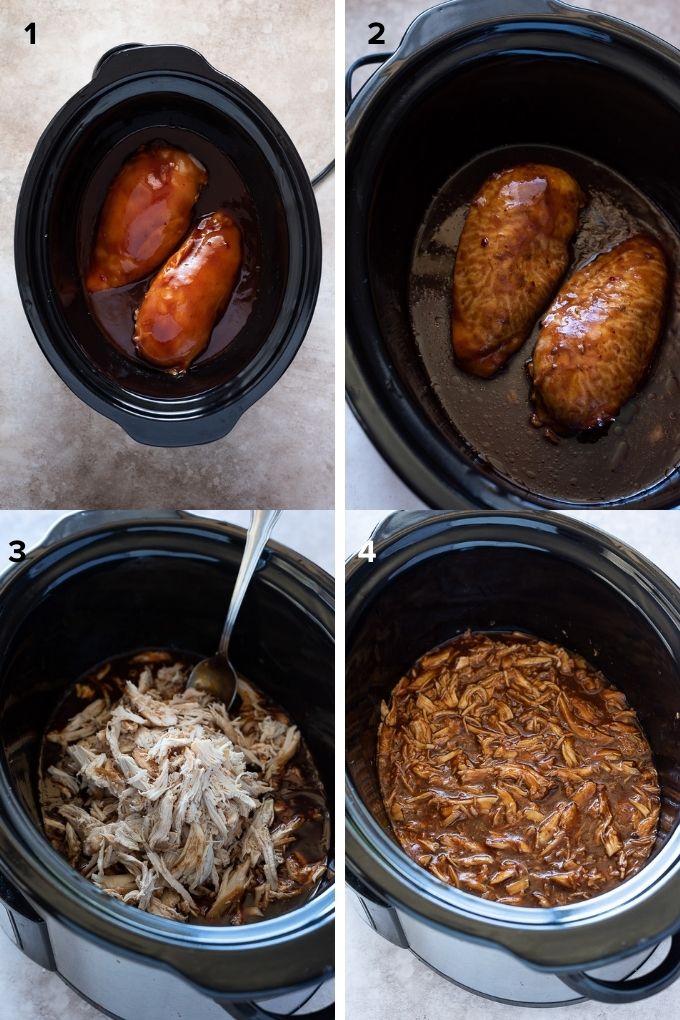 How to make BBQ pulled chicken slow cooker collage