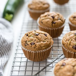 Healthy zucchini muffins on a wire rack