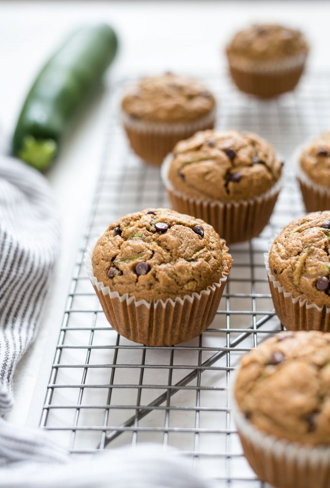 Healthy zucchini muffins on a wire rack