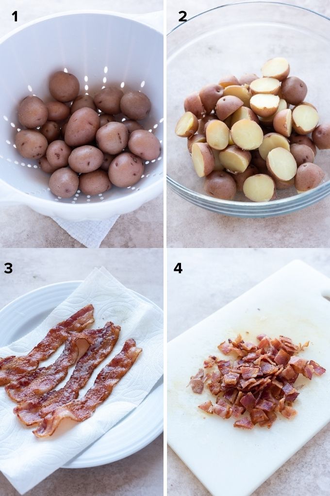 How to cook potatoes and bacon collage for German potato salad