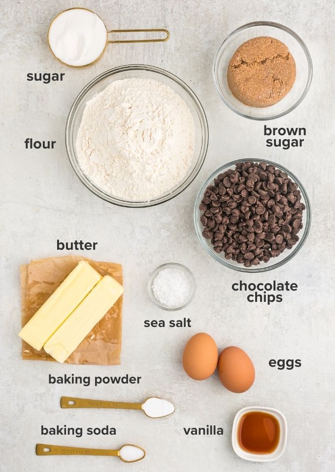 Ingredients for chocolate chip cookies