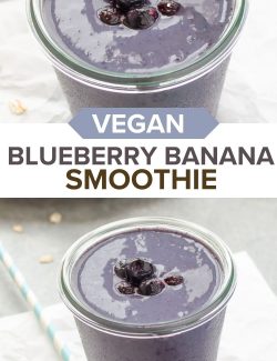Vegan blueberry banana smoothie long collage pin