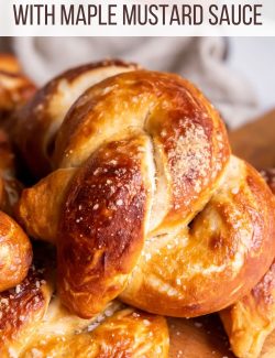 Beer soft pretzels with maple mustard sauce long pin