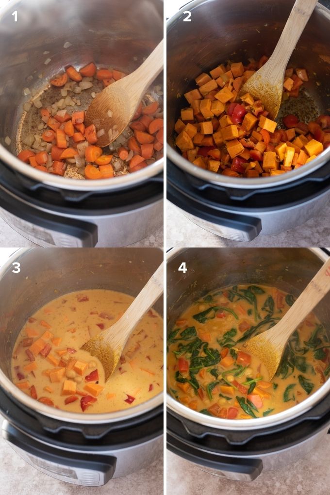 How to make instant pot sweet potato chickpea curry collage
