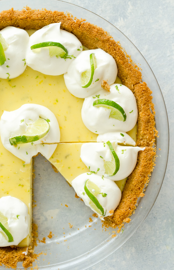 Key lime pie with slice removed