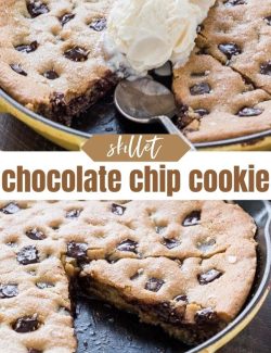 Skillet Chocolate Chip Cookie recipe short collage pin