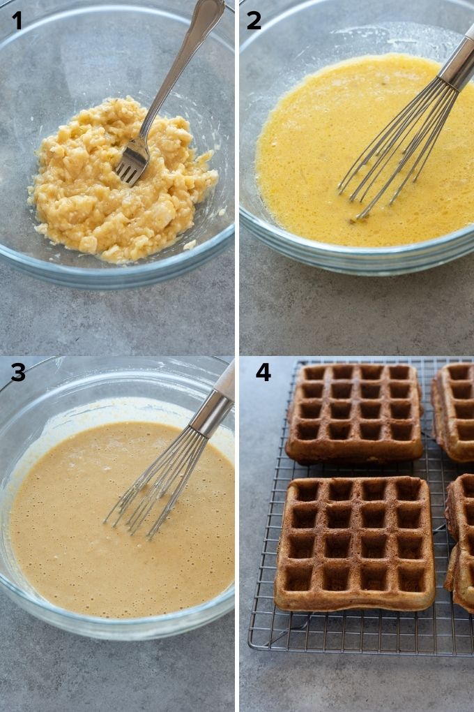 How to make banana waffles collage