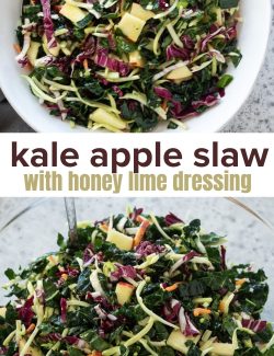 Kale slaw salad with honey lime dressing long collage pin