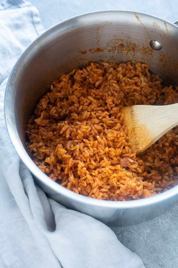 Easy Mexican rice in a saucepan