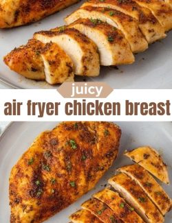 Juicy air fryer chicken breast short collage pin