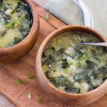 Potato kale soup in a bowl