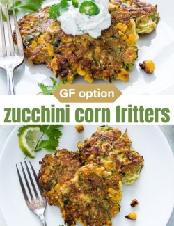 Zucchini and corn fritters short collage pin