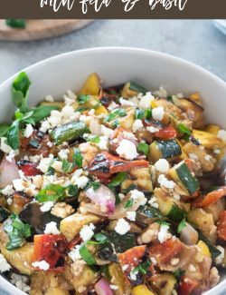 Grilled vegetable salad with feta long pin