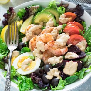 Shrimp louie salad drizzled with louie dressing