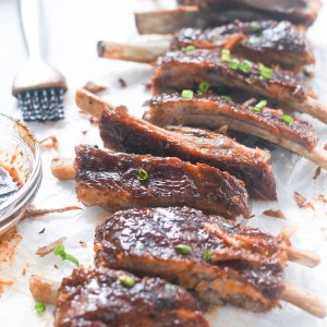 Instant Pot ribs with bbq sauce and scallions
