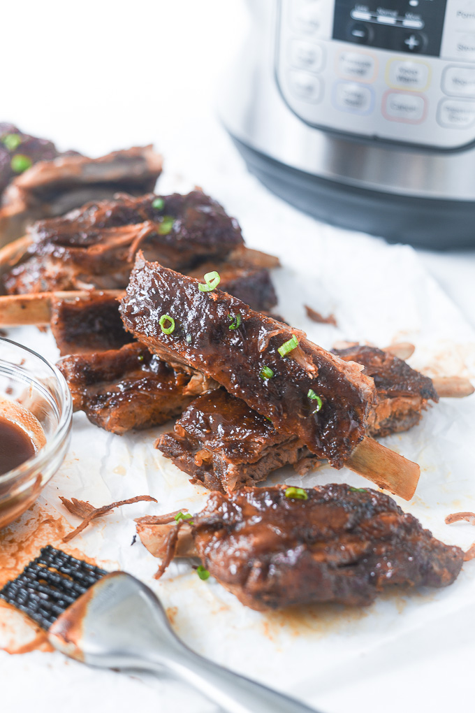 Instant pot spare ribs in front of the pressure cooker