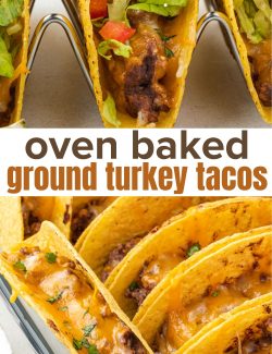 Oven baked ground turkey tacos long collage pin
