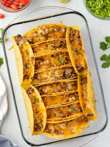 Baked turkey tacos in baking dish