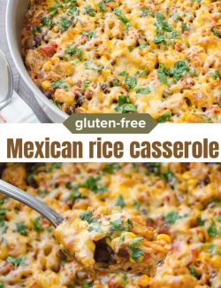 Gluten-free Mexican chicken and rice casserole short collage pin