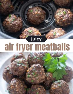 Juicy air fryer meatballs short collage pin
