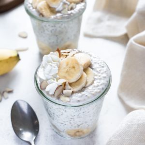 Overnight steel cut oats in a jar with banana on top